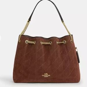 Coach Brown Suede Chain Shoulder Bag Evelyn.  Not Large Bag. Smaller Size